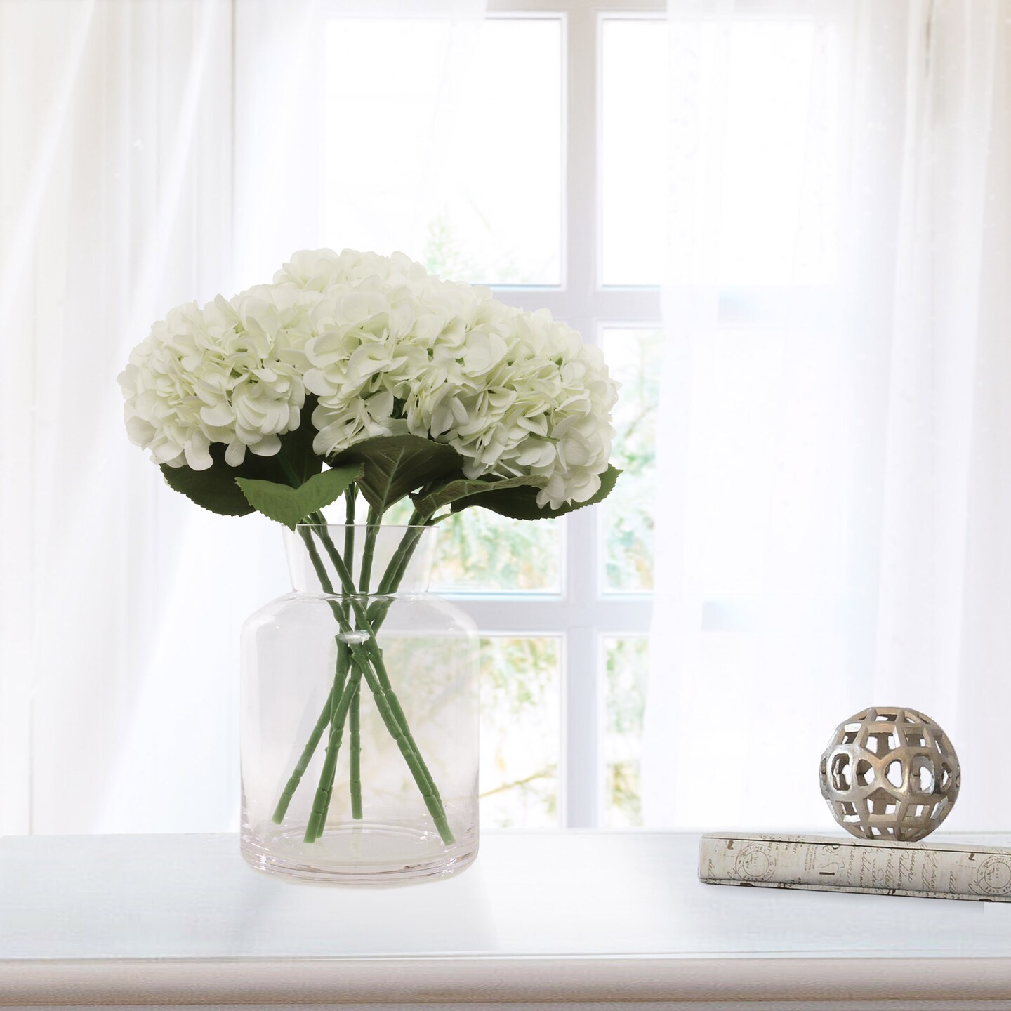 12PC 18" Cream Hydrangea Stems - Set of 12, Large 7" Blooms, Home Decor - Ideal for Bouquets, Centerpieces - Timeless All-Season Elegance, Floral Home by Artificial Flowers