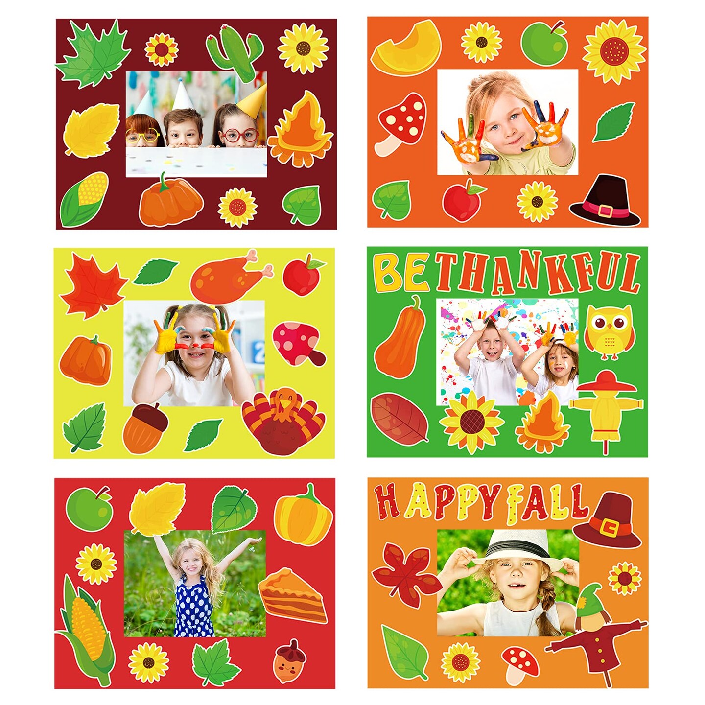 chiazllta 30 Packs Fall Picture Frame Craft Kits for Kids, DIY Thanksgiving Pumpkin Maple Leaf Turkey Craft Autumn Holiday Art Favor Home Class Kindergarten Game Activities