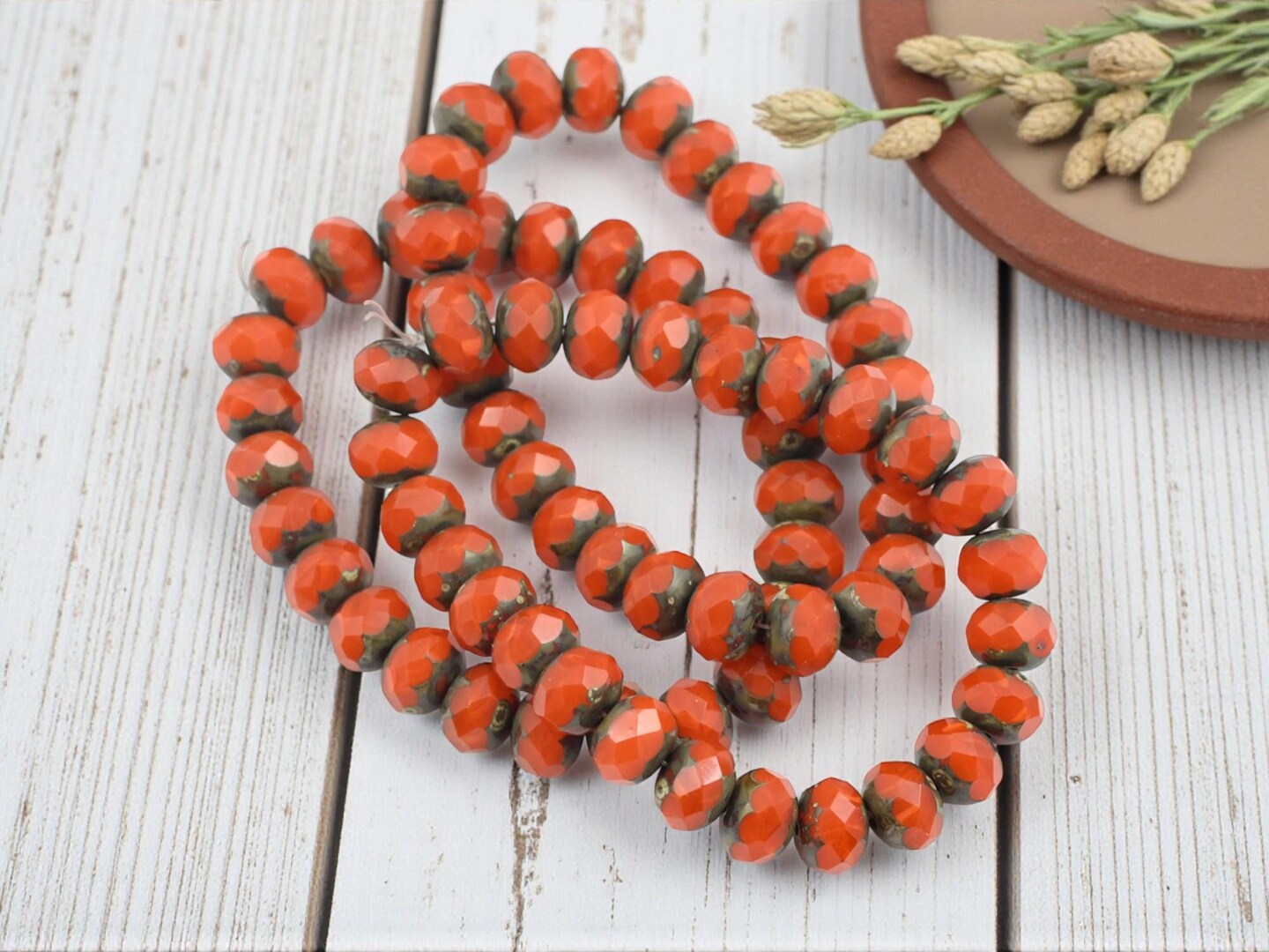 *25* 6x8mm Orange Opaline Picasso Fire Polished Rondelle Beads