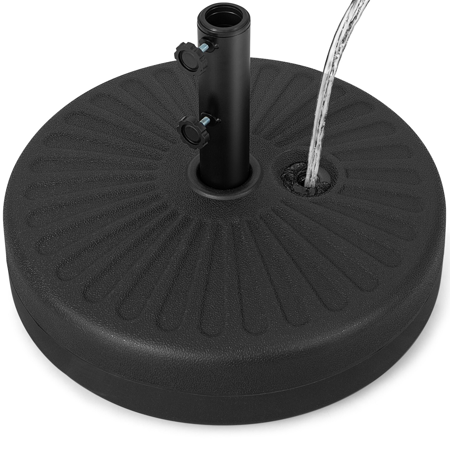 Black HDPE Patio Umbrella Base with Metal Pole and Refillable Design