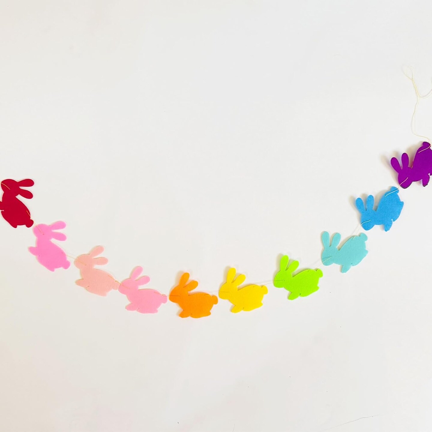 Easter Garland – 10 Pre-Strung Rainbow Bunnies, 5 ft Felt Bunny Banner for Mantle, Tree, Classroom, Baby Shower & Birthday Party Deco