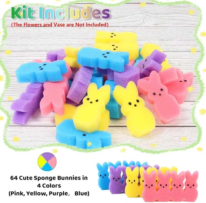 Easter Decorations, 64pcs Cute Sponge Bunnies Vase Filler, Spring Indoor Decor for Tiered Tray and Table Decorations