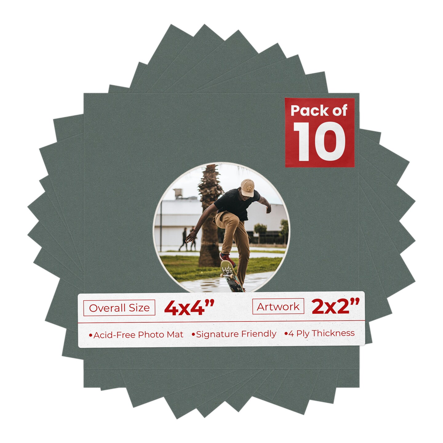 Granite Gray Mat Board for 4x4 Inch Frames - Circle Opening for 2x2 ...