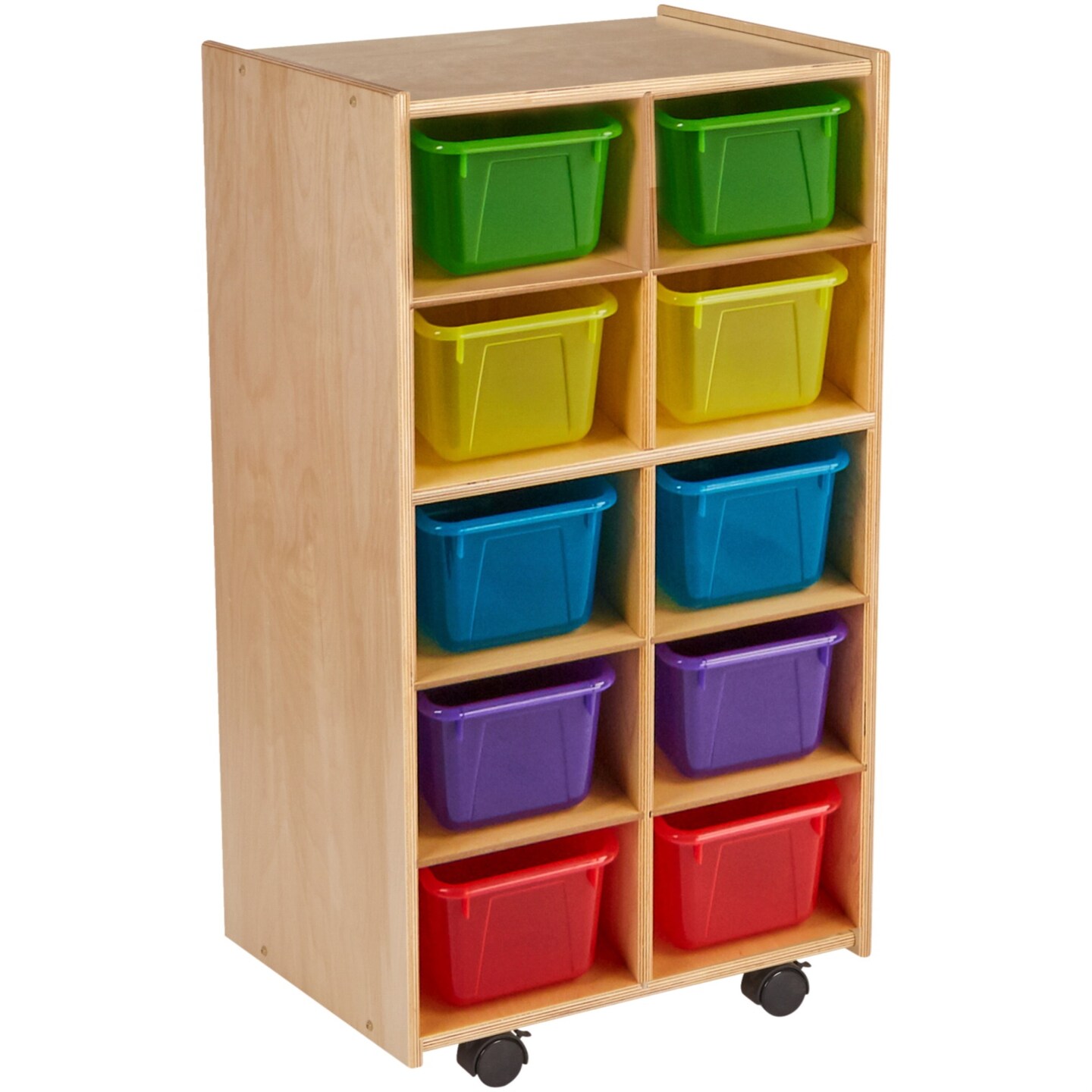 Childcraft Mobile Cubby Unit With Locking Casters, 10 Translucent Color Trays, 19-3/4 x 14-1/4 x 36 Inches