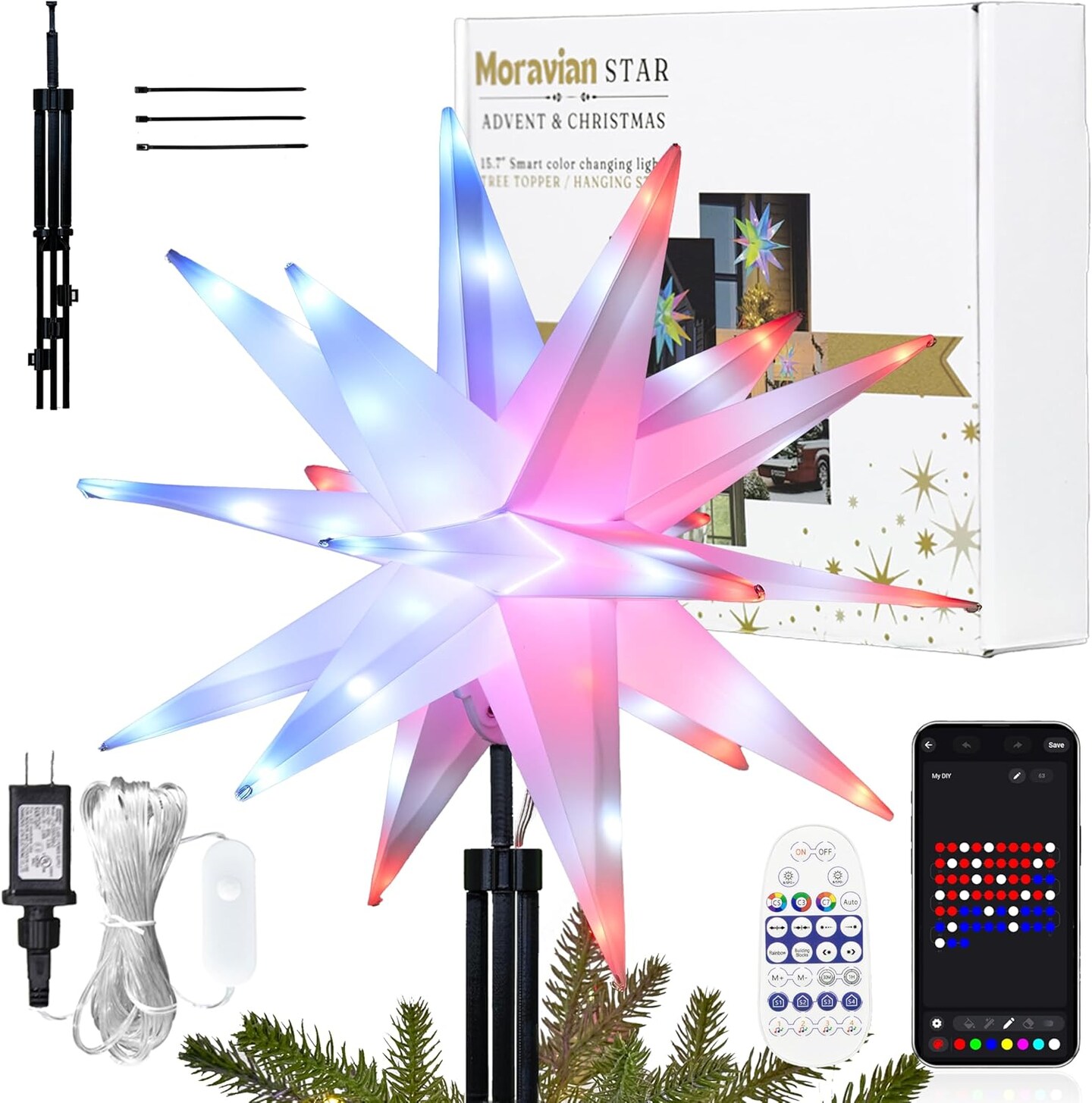 Smart 15.7'' Christmas Star Tree Topper Lighted Plug in, 3D Outdoor ...