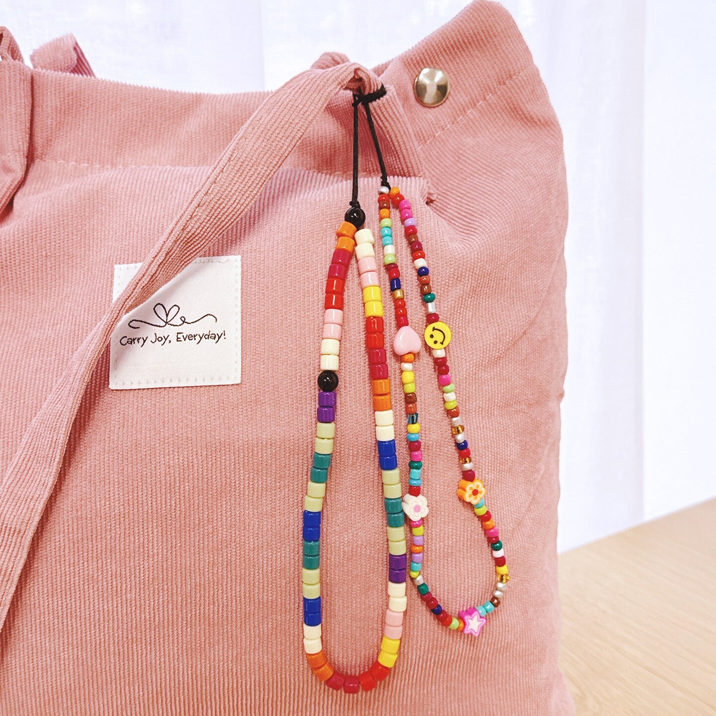 Wrapables Charms and Beads Cell Phone Wrist Strap, Keychain, Bag Charm (Set of 2), Rainbow Color