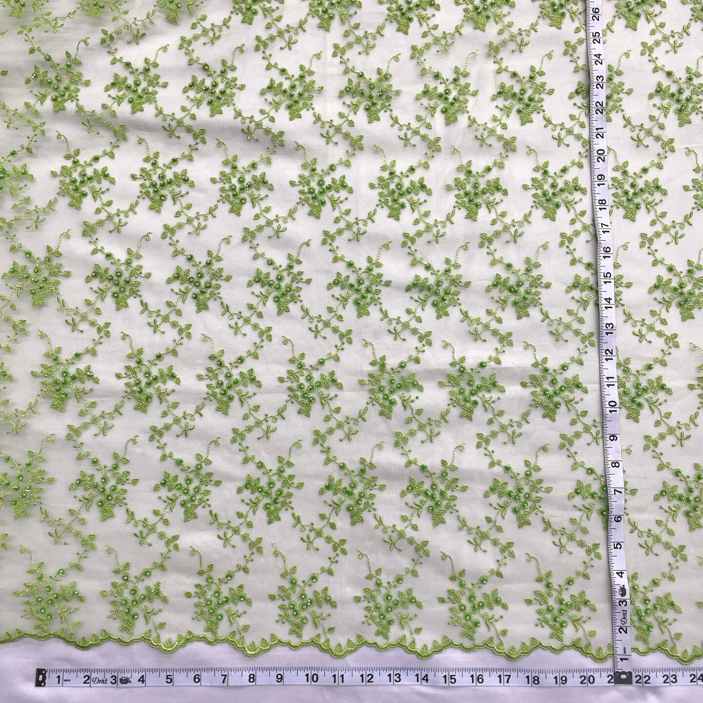 1 Yard Fuchsia Beaded Lace Fabric Embroidered on Polyester Net Mesh 53 Inch Width