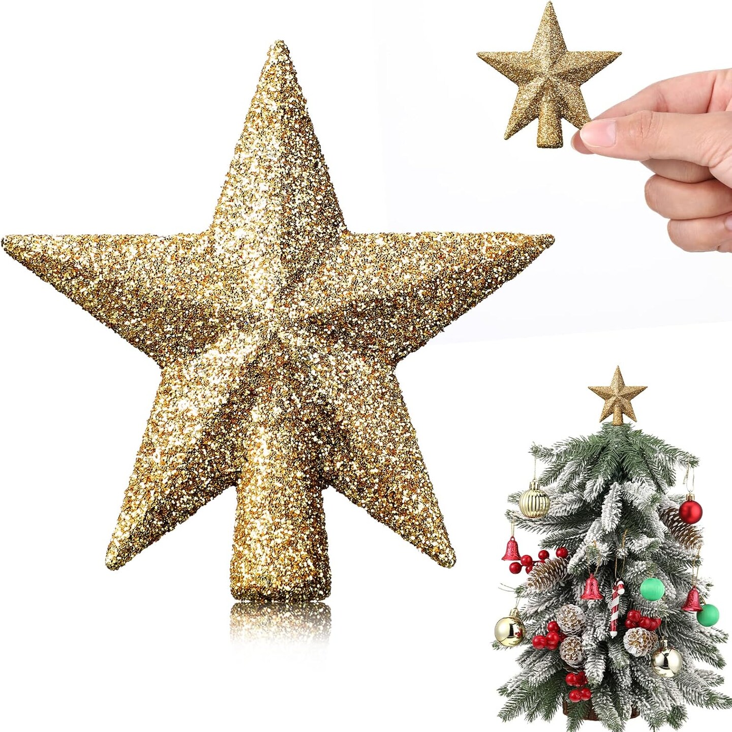 Mini Christmas Tree Topper Small Star Treetop (2.36 Inch,Glitter Gold)
