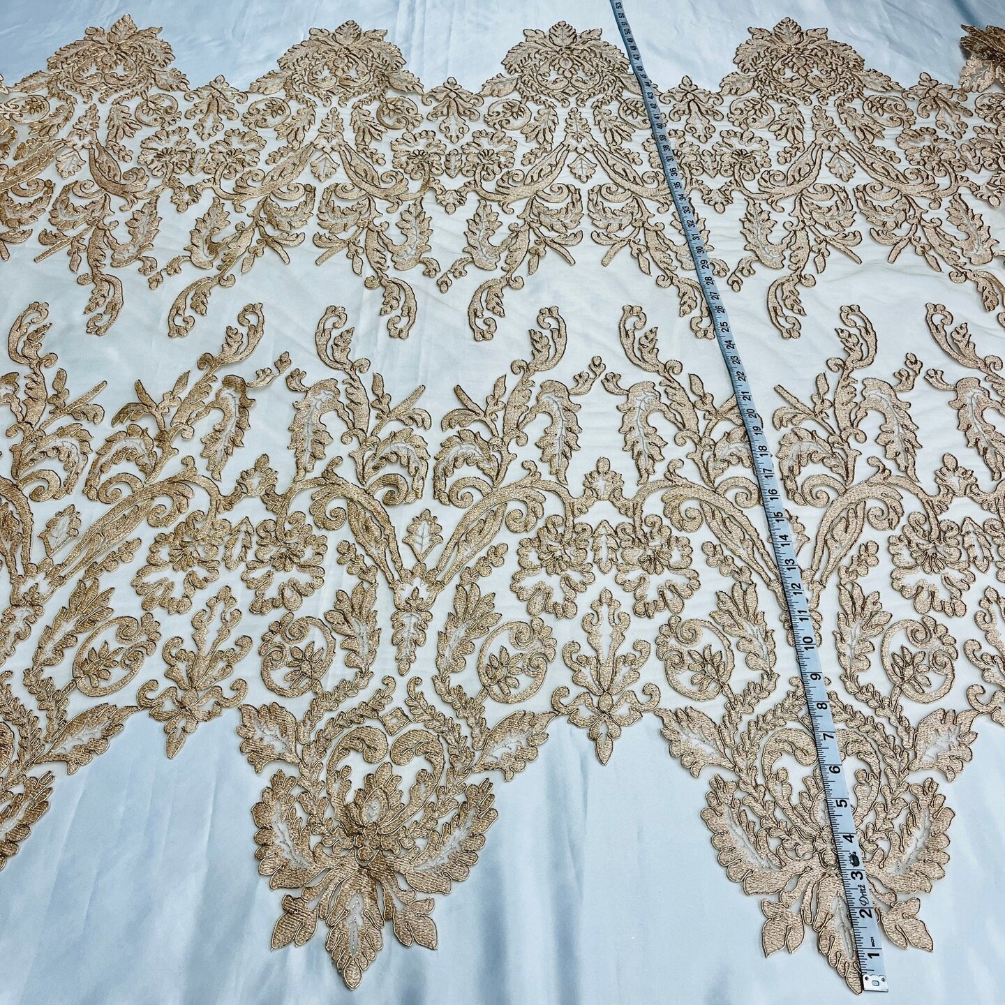 1 Yard White Corded Bridal Lace Fabric Embroidered on Polyester Net Mesh 52 inch Width