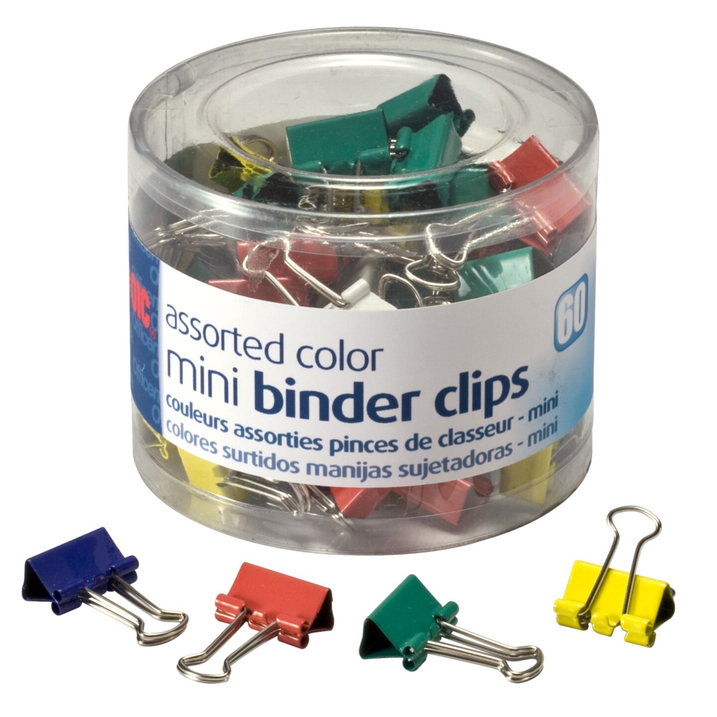Officemate Binder Clips, Mini, 1/4 Inch Capacity, Assorted Colors, Pack of 60