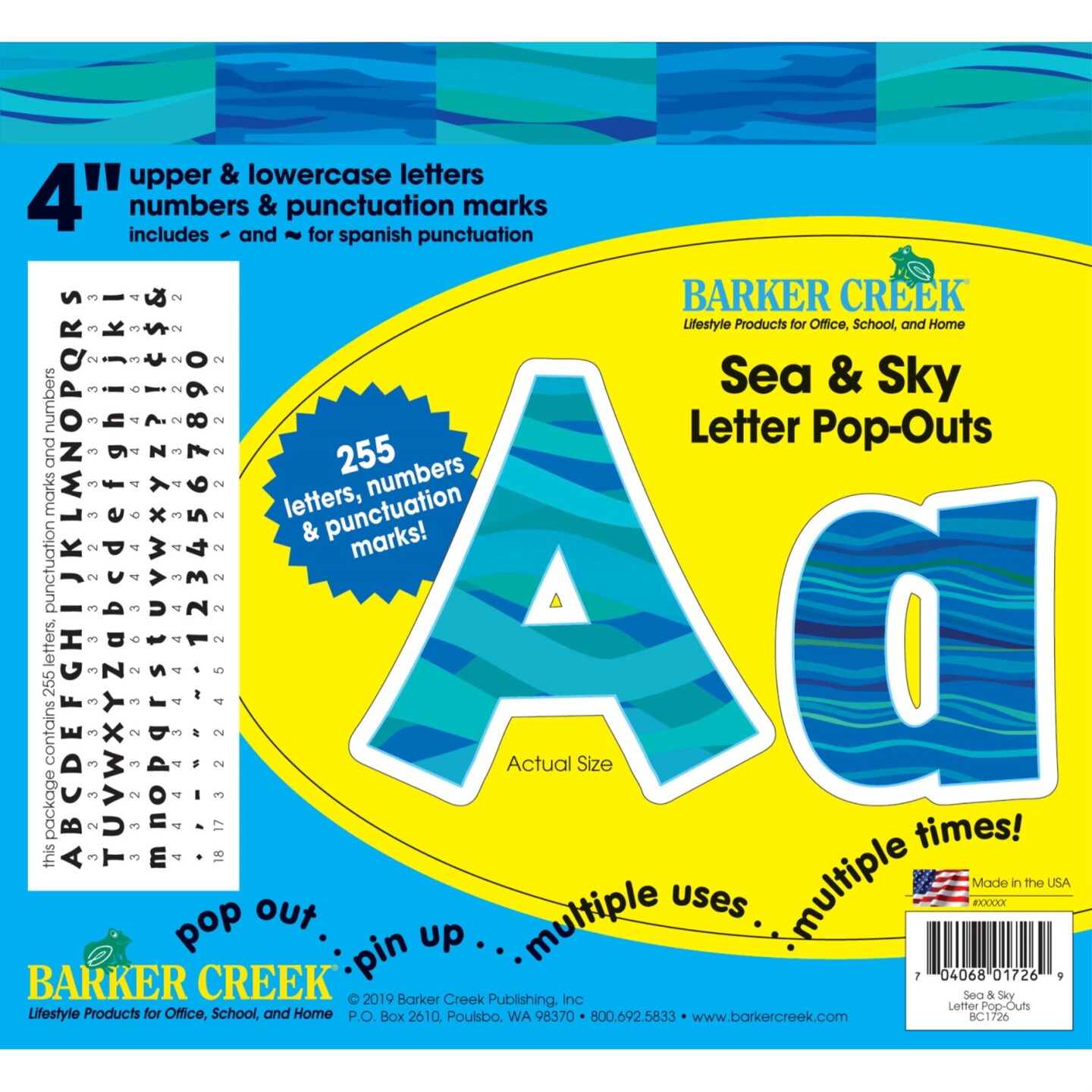 Barker Creek Sea and Sky Letter Pop-Outs, 4 Inches, Set of 255