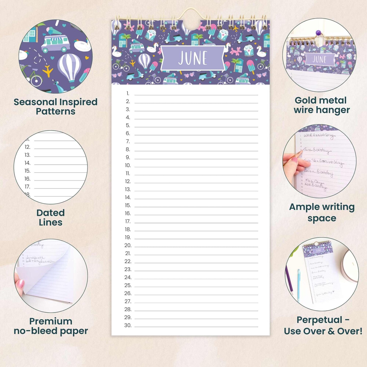bloom daily planners Perpetual Calendar, 5&#x22; x 10&#x22;, Holiday Icons
