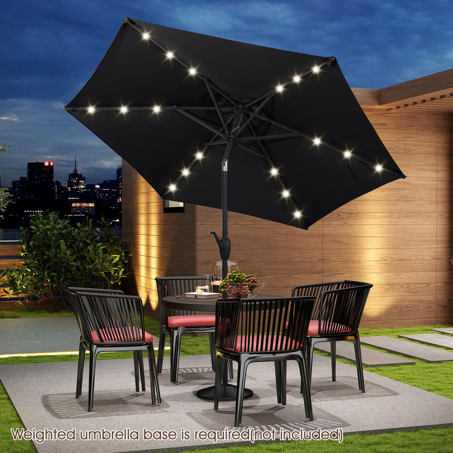 7.5 Feet Solar Umbrella with LED Lights and Crank Tilt for Patio Garden