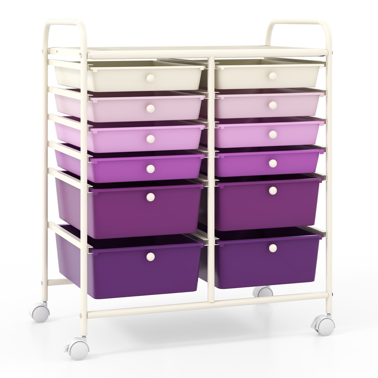 Space-Saving 12-Drawer Rolling Cart Sturdy Metal and PP Storage Trolley with Lockable Wheels for Office or Home