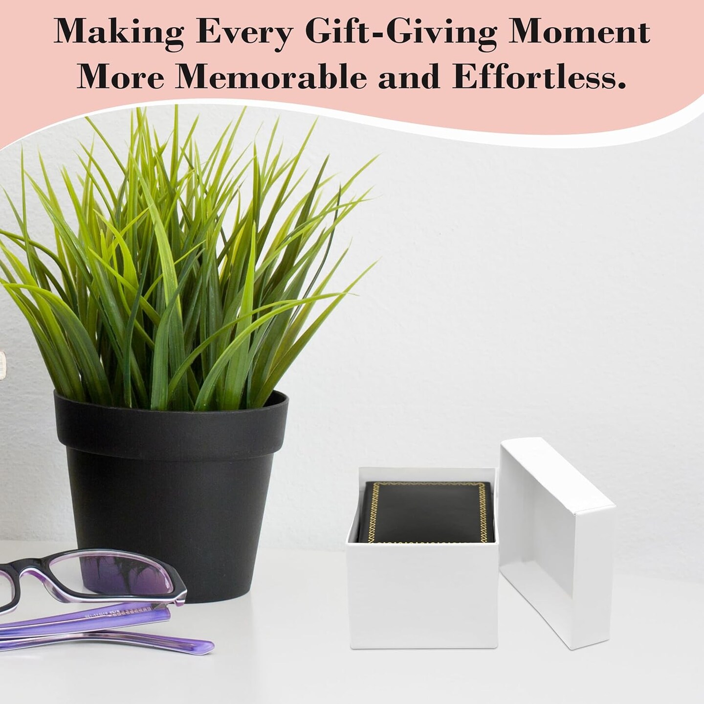 Black Jewelry Storage Box for Rings 1.8x2.1x1.5 Inches - Ring Gift Boxes with Gold Trim - Faux Leatherette Ring Storage Case - Gift Presentation Cases for Rings Only