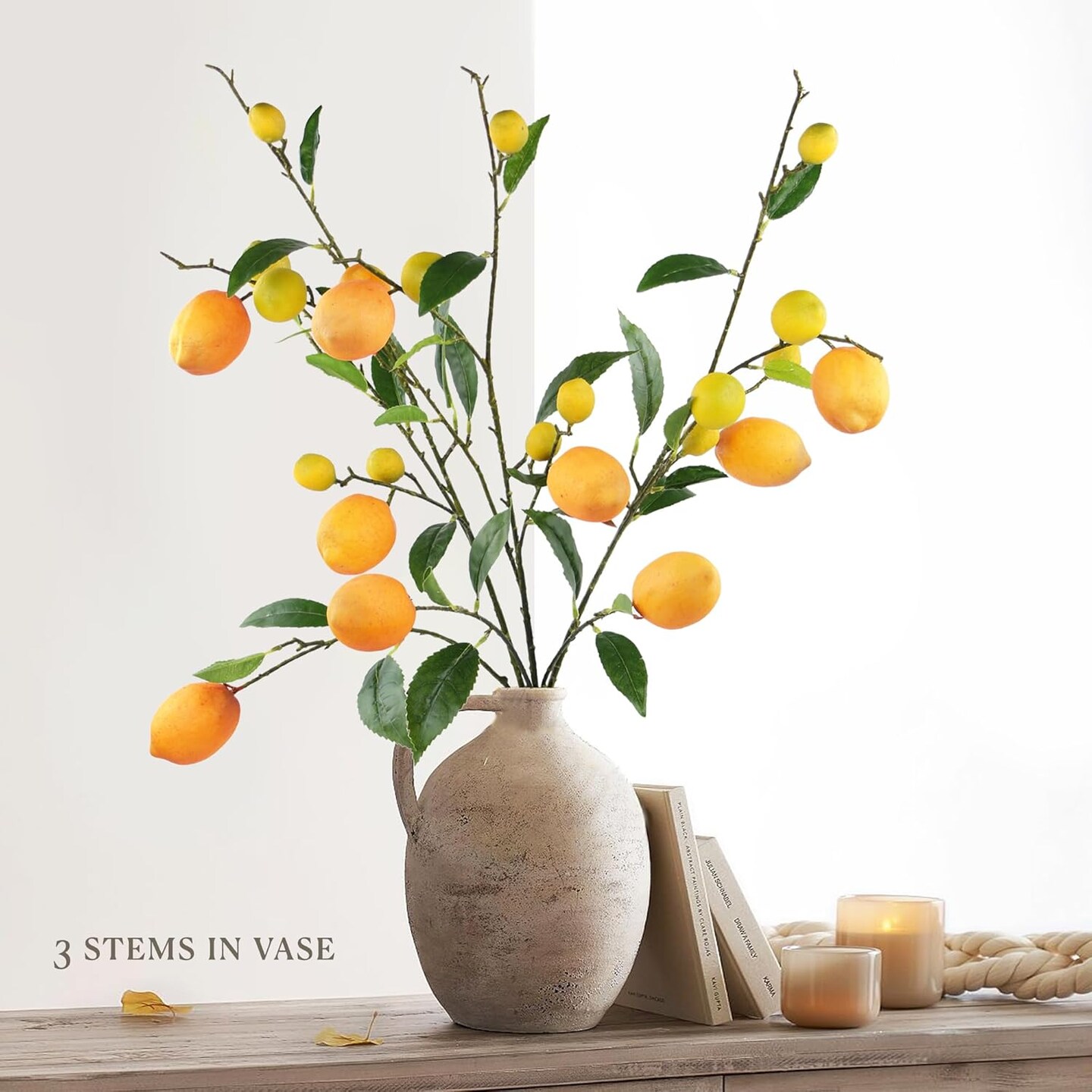 2Pcs Artificial Lemon Branches for Kitchen Party Decoration Yellow Fake Lemon Decor Farmhouse Style Home Table Centerpiece