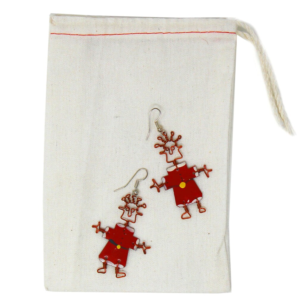 Dancing Girl Christmas Earrings Red Green Bottle Cap Dangle Jewelry for Women