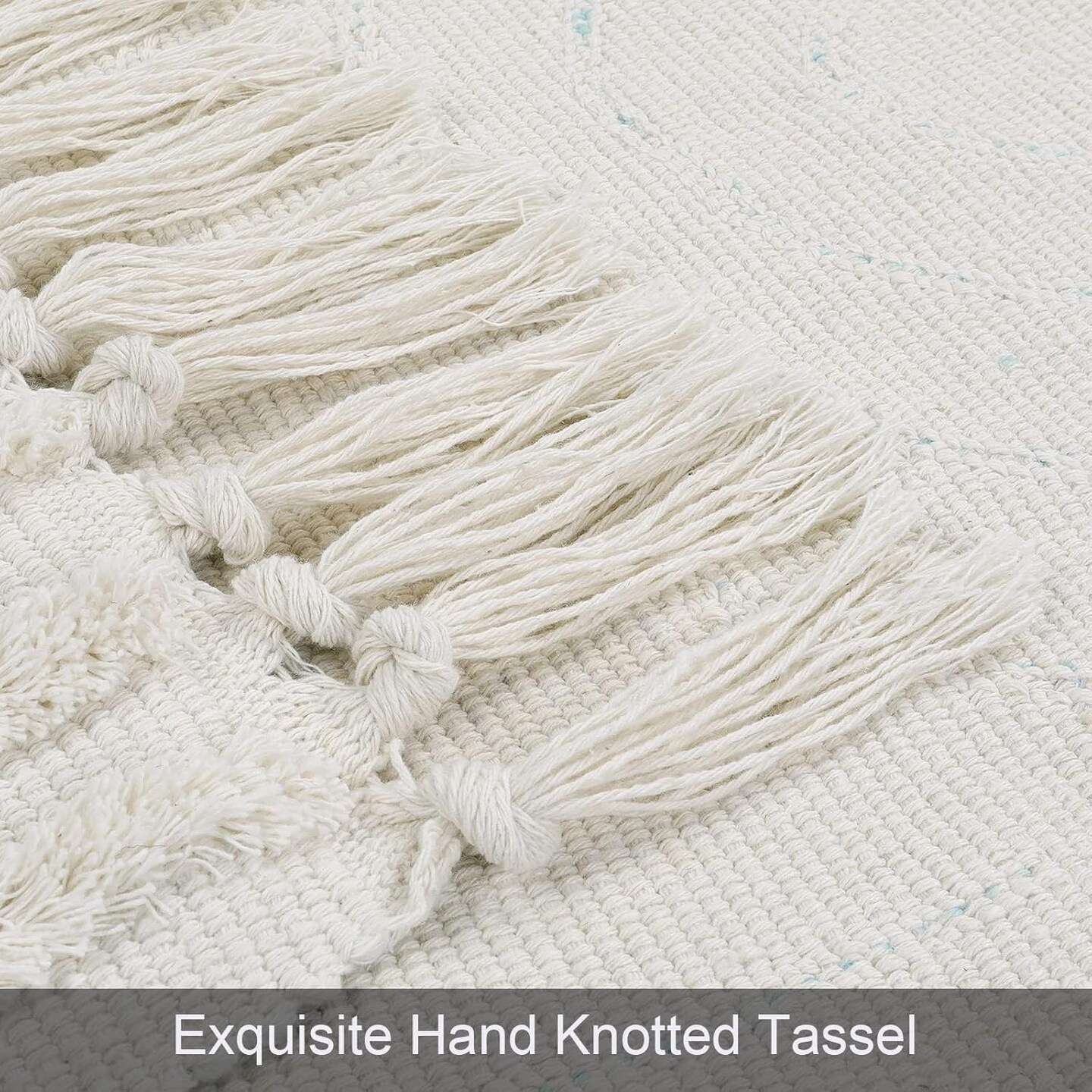 Boho Runner Rug Washable 2&#x27;x5&#x27; Woven Beige Cotton