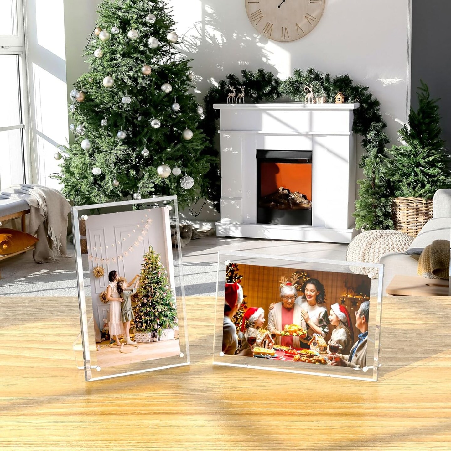 5x7 Acrylic Picture Frames 3 Pack, Clear Picture Frames with Stand, Magnetic Frame Acrylic Lucite Frameless Transparent Cubes Floating Gift