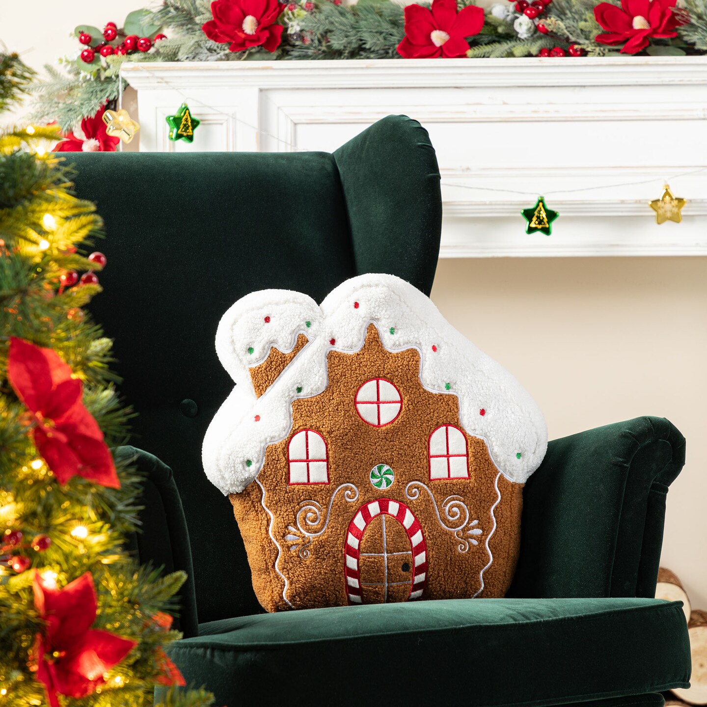 Christmas Gingerbread 15"H Man Shaped Pillow & 17"H House Shaped Pillow