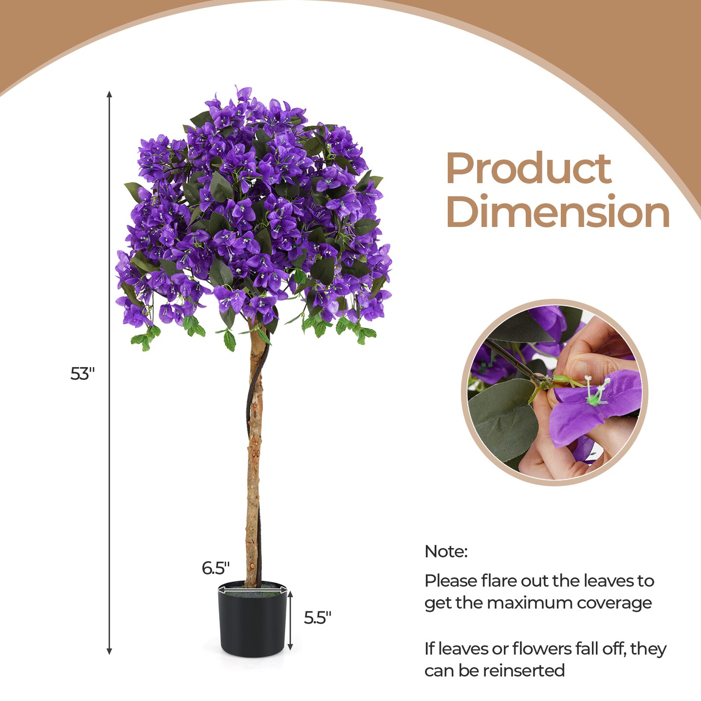 Artificial Azalea Tree with Real Wood Trunk and Silk Flowers 4.5 Feet