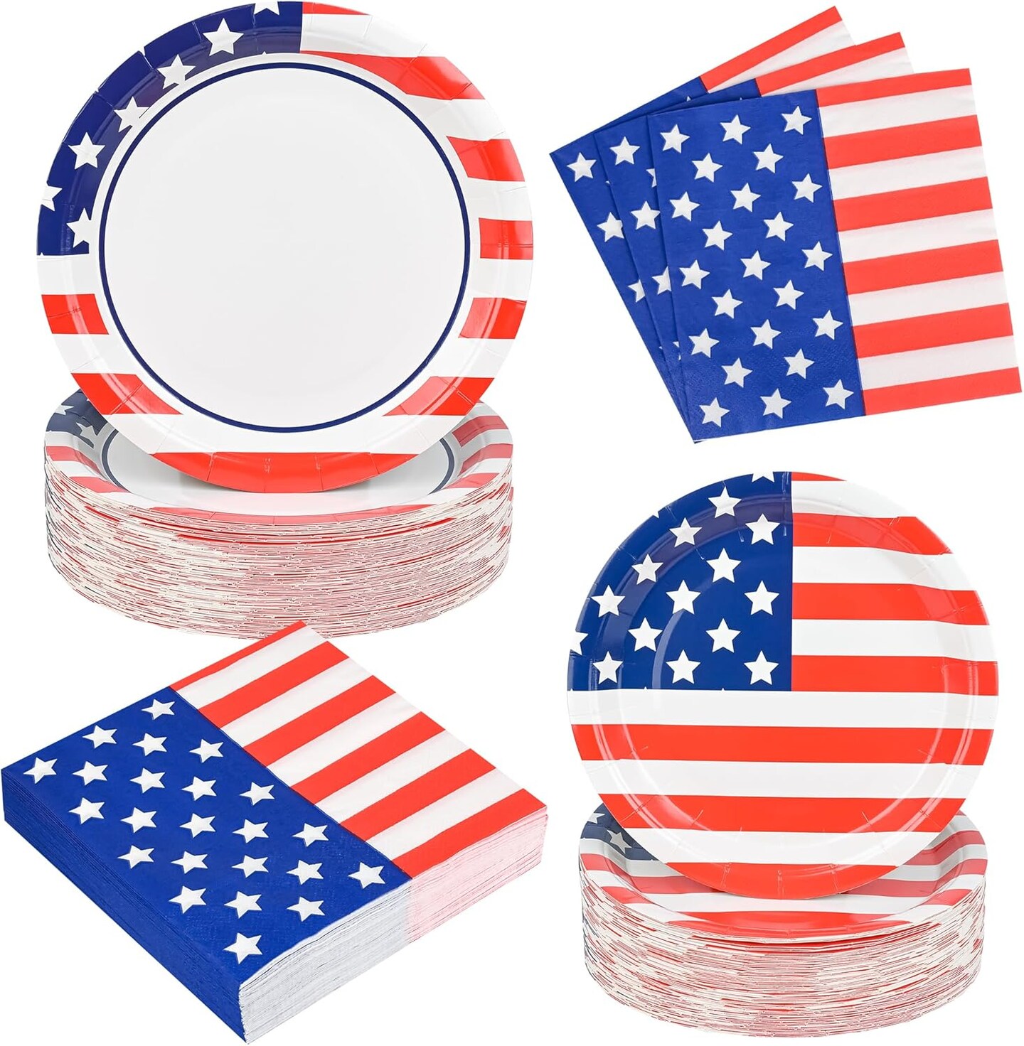 150Pcs American Flag Patriotic Plates Party Supplies 4th Of July Plates Napkins Disposable Independence Day Paper Plate for Veterans Day Election Day July 4 Independence Day Decor,Serves 50