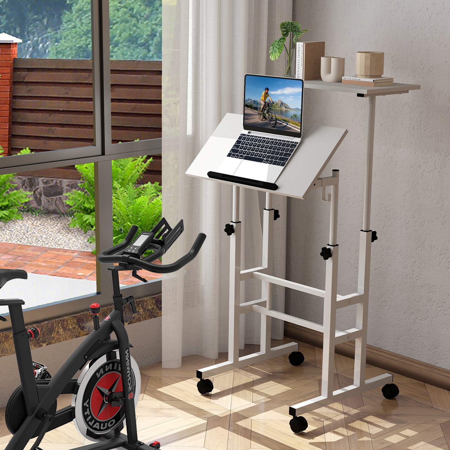 Rolling Mobile Desk Adjustable Height Table for Office and Home