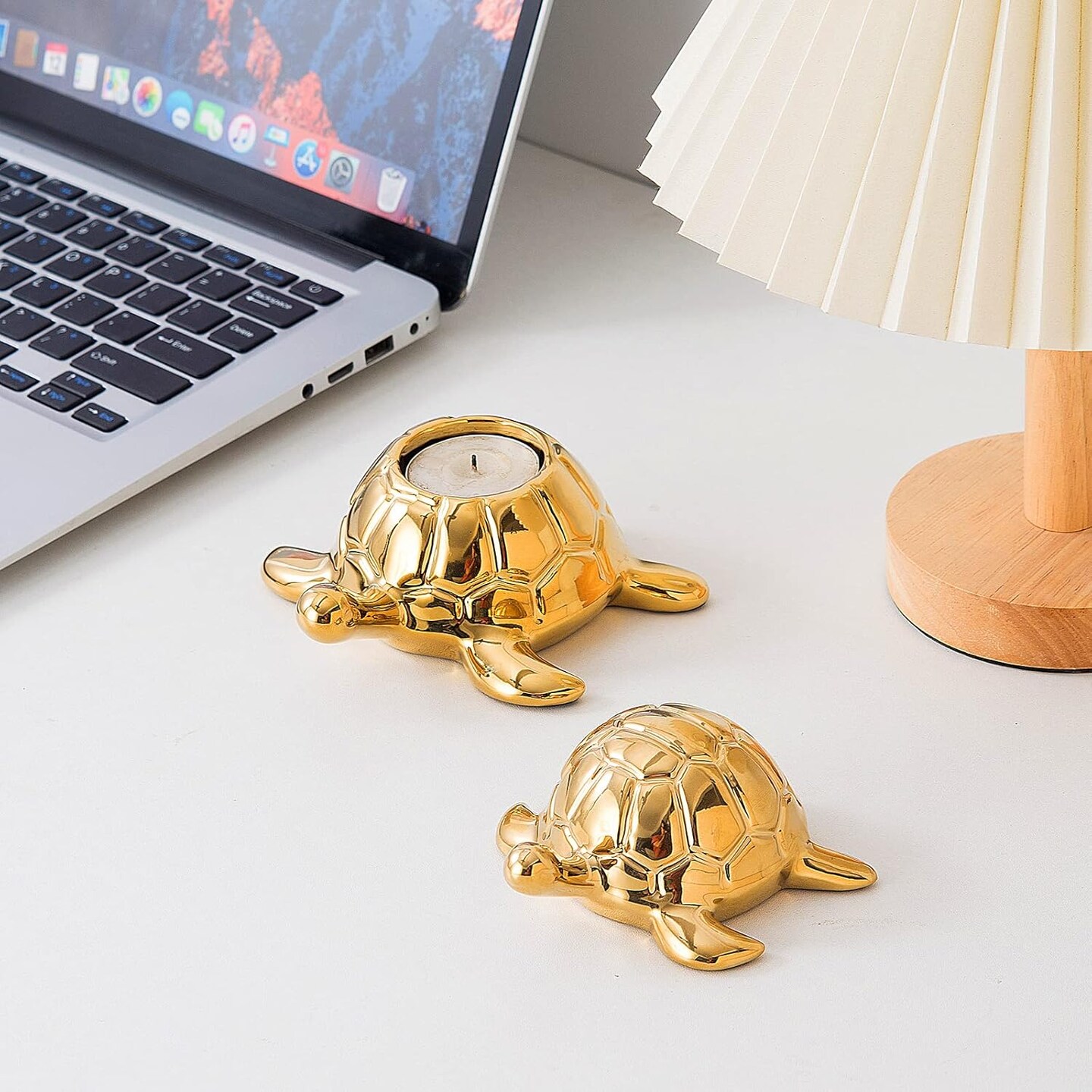 Golden Turtle Statue, Ceramic Turtle Ornament for Home Decor - Gold Tabletop Decoration, Collectible Decor for Elderly, Turtle Sculpture for Bookshelf, Desk, Nightstand