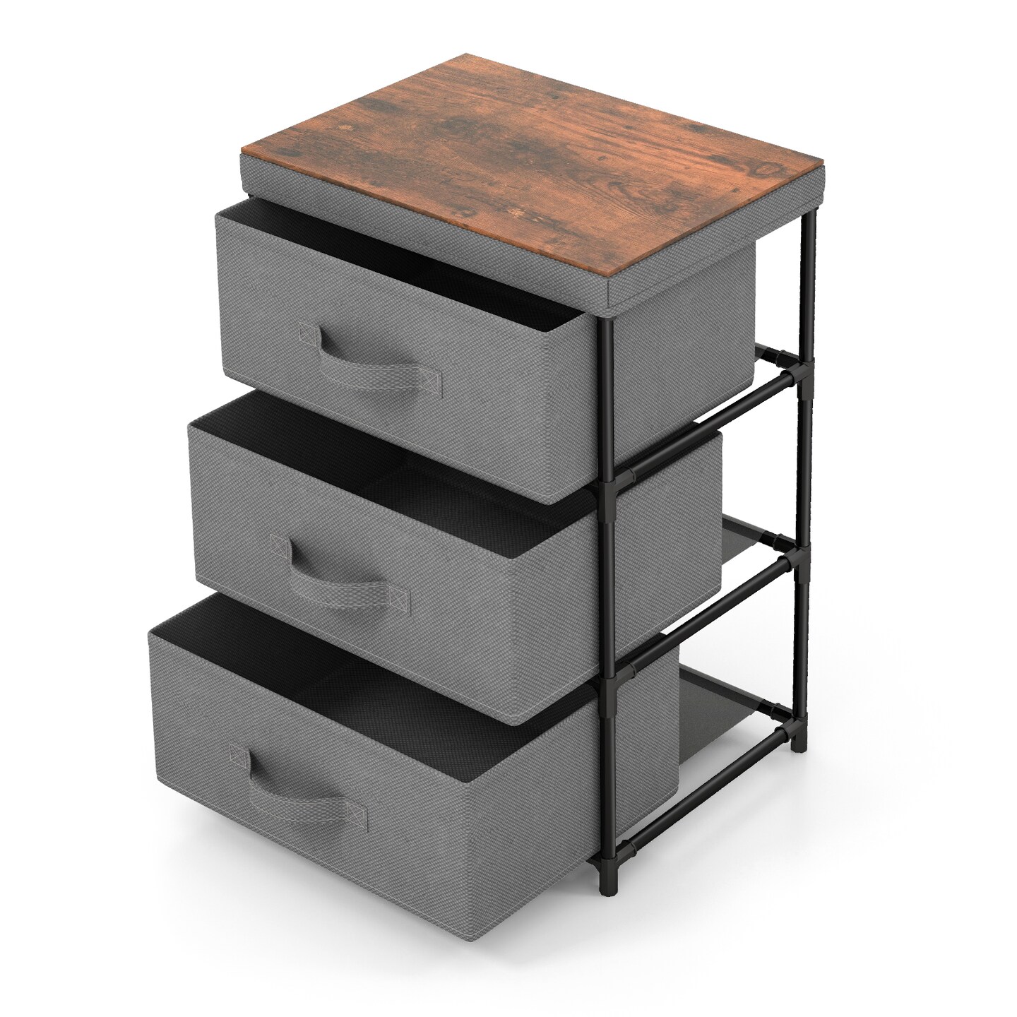 3-Tier Rustic Brown and Grey 3 Drawer Dresser Small Storage Chest for Bedroom or Entryway