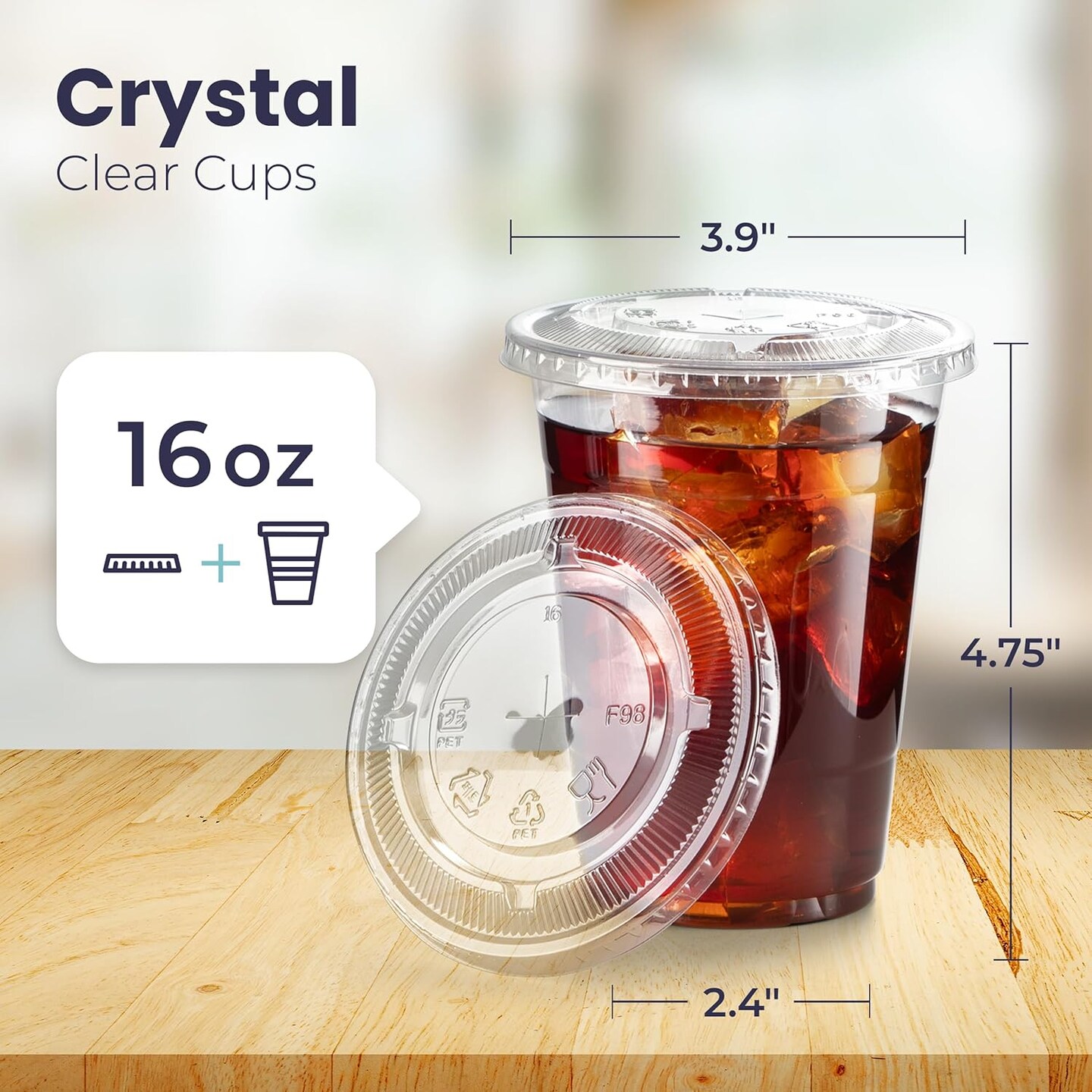 50 Pack 16 oz Clear Plastic Cups with Flat Lids, Disposable Iced Coffee Cups, BPA Free Premium Crystal Smoothie Cup for Party, Lemonade Stand, Cold Drinks, Juice, Milkshake