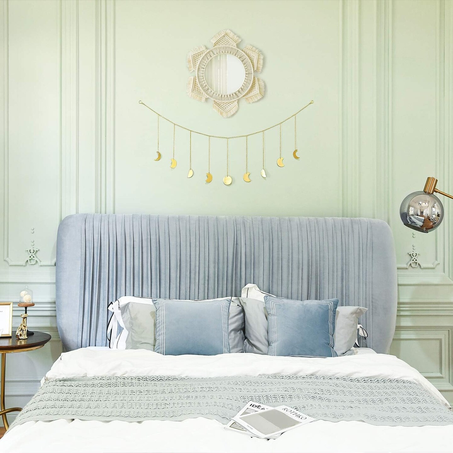 Boho Wall Mirror Decor Round Macrame Hanging Wall Art Decoration|Ivory