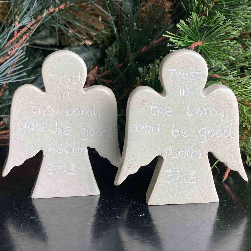 Cream-Grey Soapstone Angel Set of 2, 3 inches Hand-Carved and Sanded