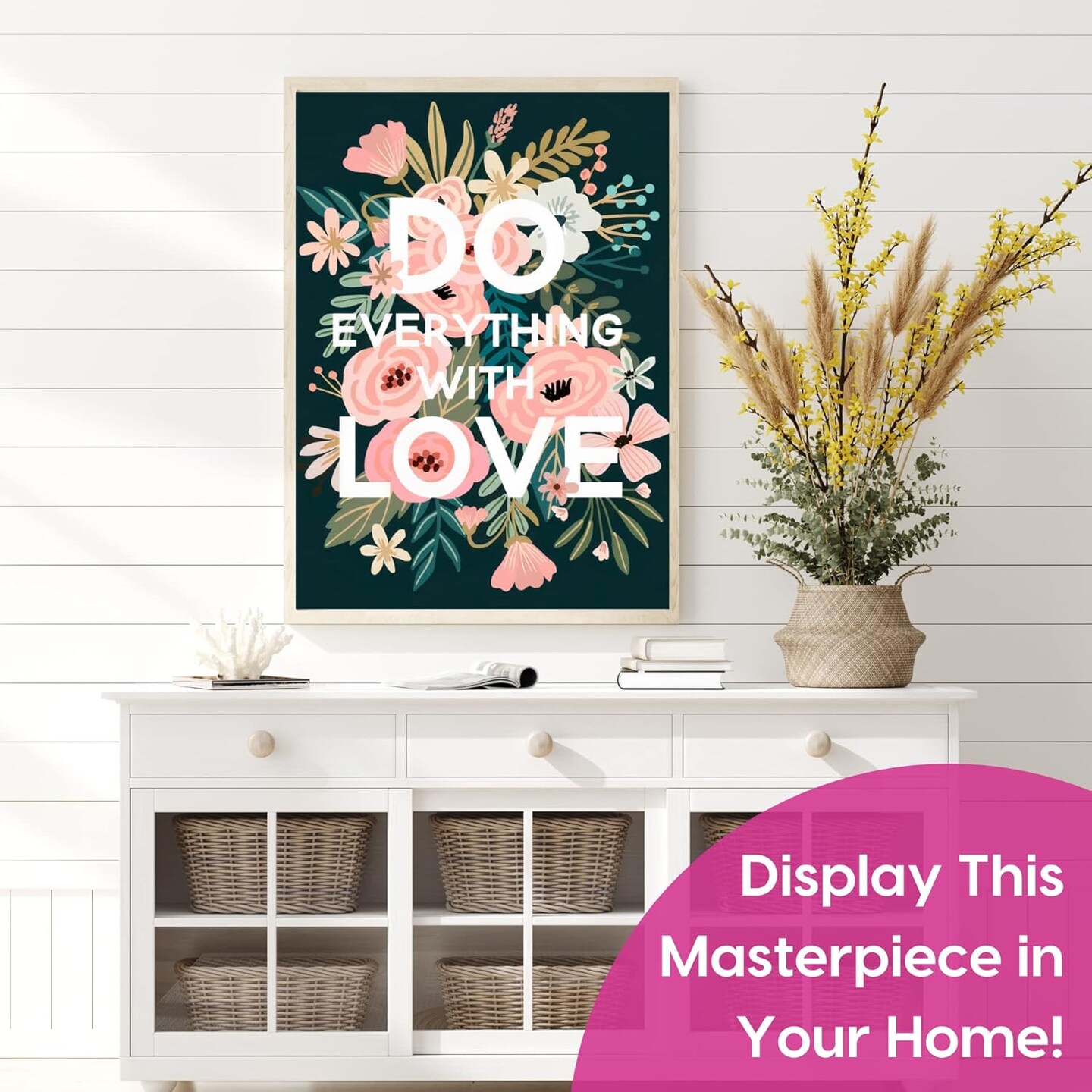 Flowers Diamond Art Painting Kits for Adults Motivational Quote and Sayings 'Do Everything with Love' Inspiring 5D Diamond Painting for Adults