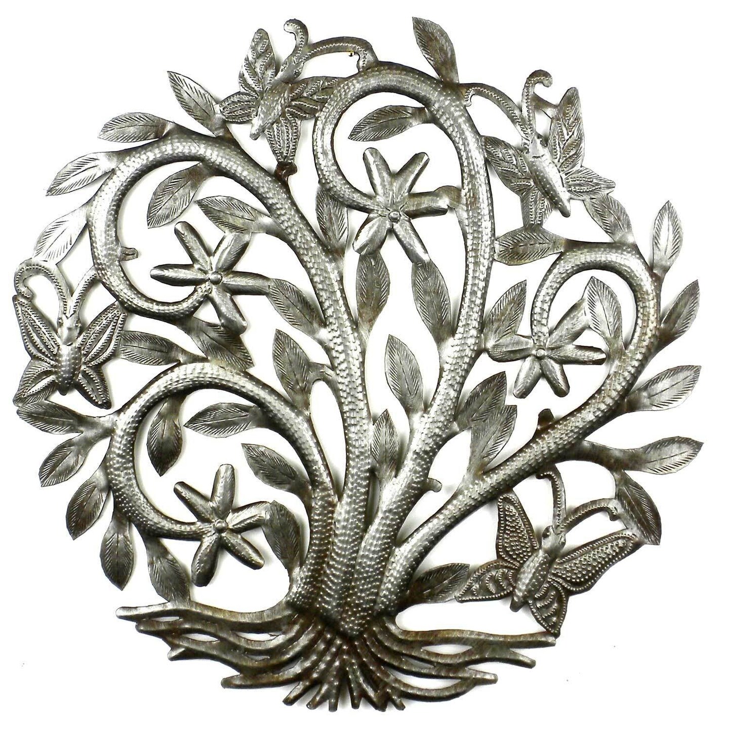 Silver Upcycled Steel Lacquered Tree of Life Metal Wall Art Four Designs