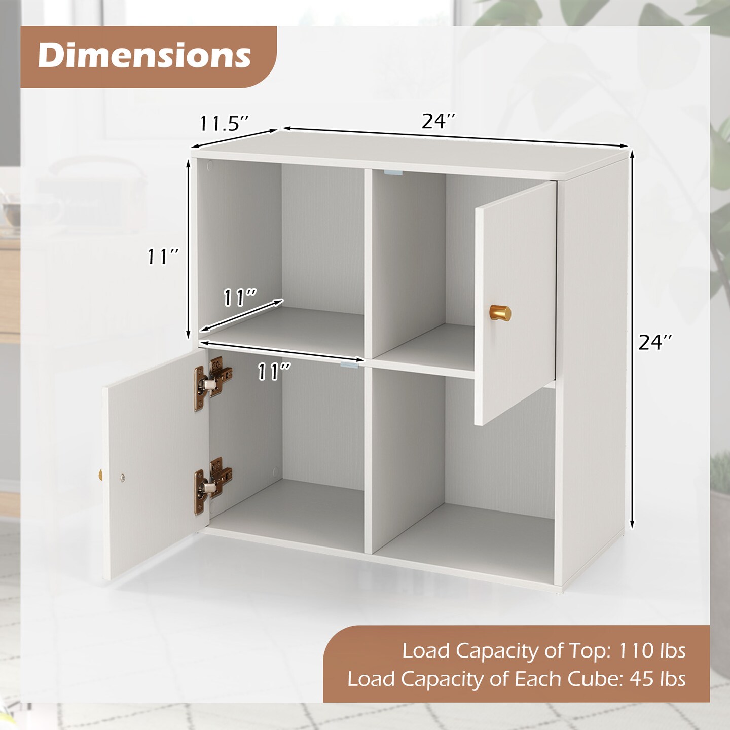 MDF 3-Tier Bookshelf with Cabinets, Open Cubes and Anti-Tip Kit