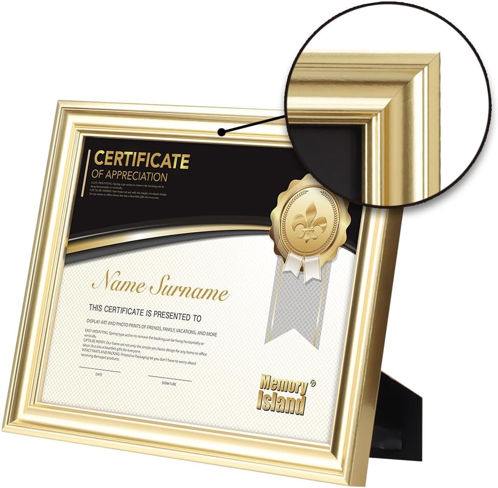 8.5x11 Diploma Document frames,Real Glass Fronts, 4 Pack Gold Certificate Frames for Wall Or Tabletop Display,Diploma Frames For Degree Award