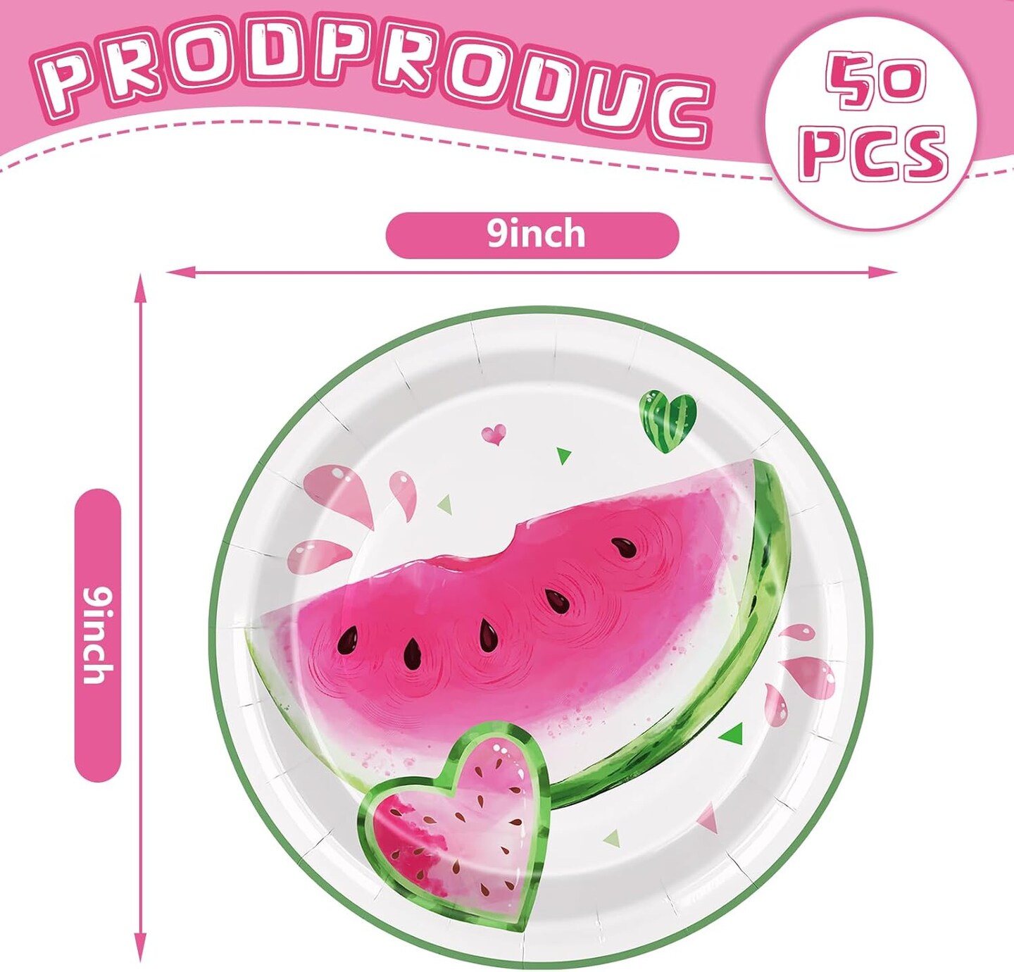 50Pcs Watermelon Paper Plates Summer Fruit 9 Inch