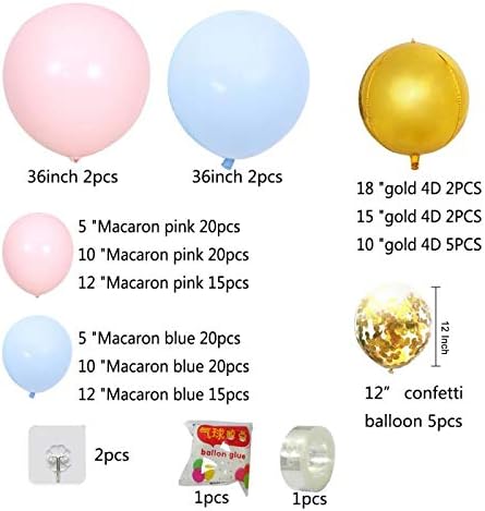 132pcs Balloon Arch & Garland Kit 5"-36" Pink Blue Balloon (Pink Blue Gold)