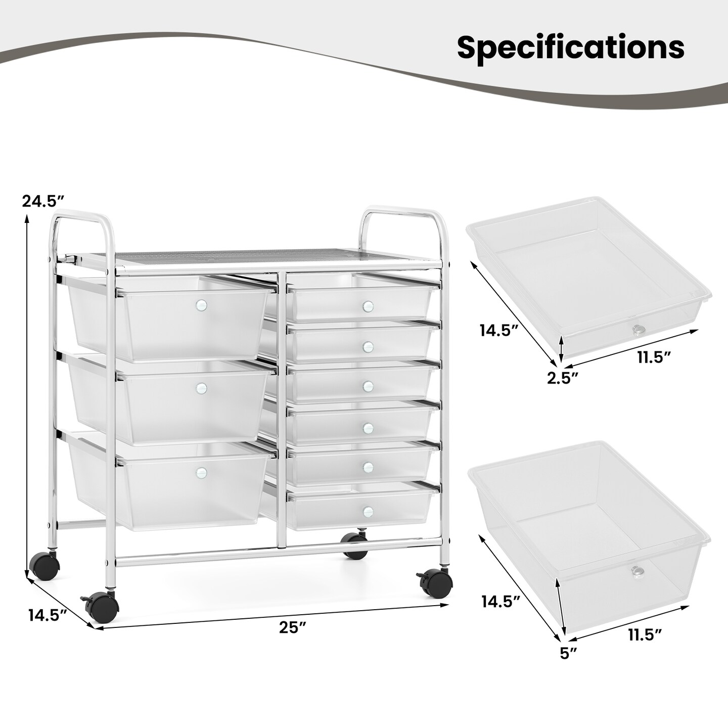9-Drawer Rolling Storage Cart with Metal Frame and Locking Wheels for Office and Craft Use