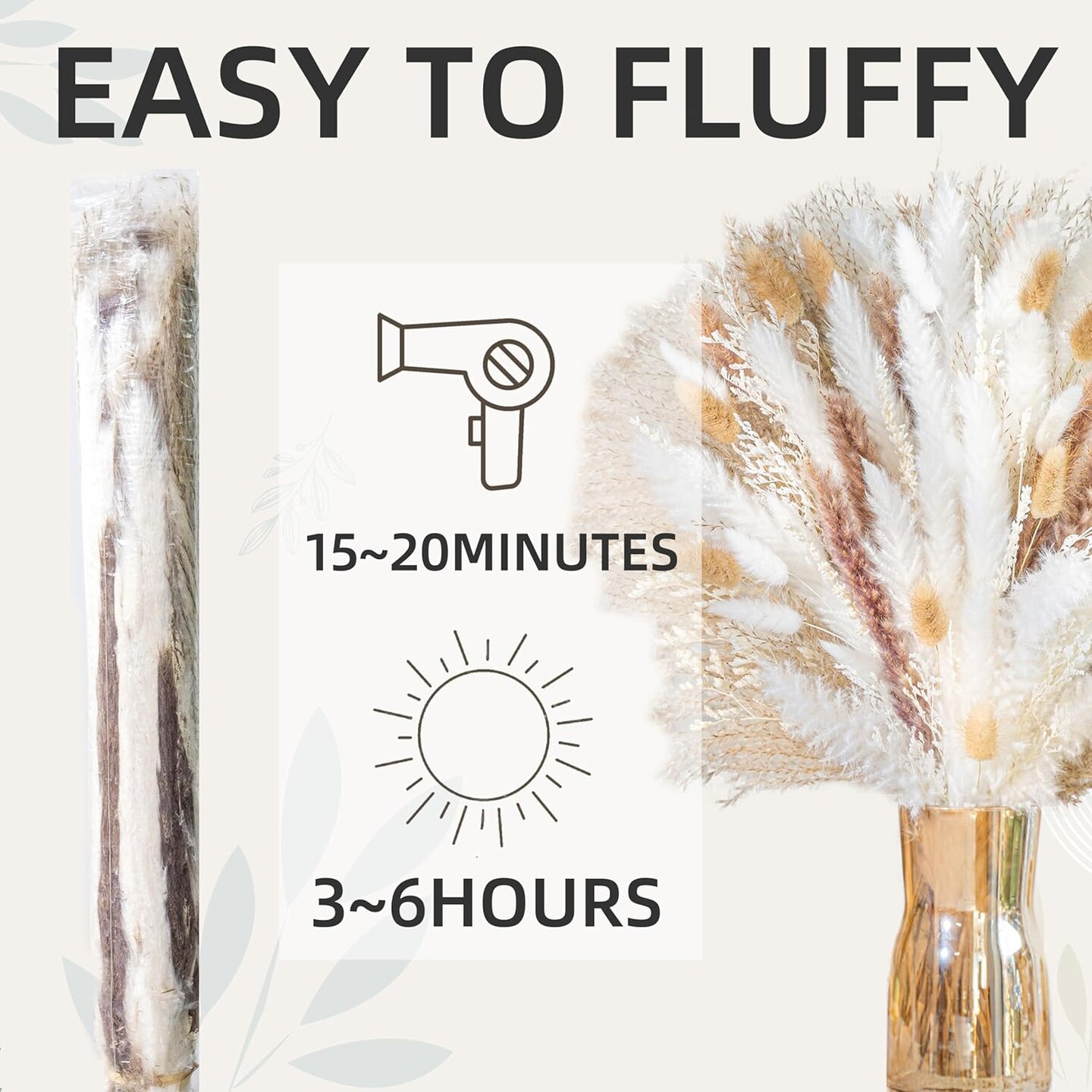 Natural Pampas Grass 8kind Grass Mix Bouquet | Dried Pampas Bouquet (93PCS)