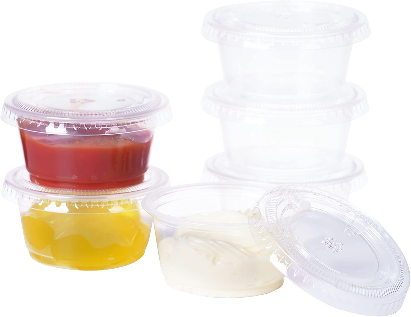 [500 sets - 2oz] Disposable Plastic Souffle/Portion Cups with Lids Bulk Perfect for Shot Glasses, Condiments, Toppings, Dressings, Sampling