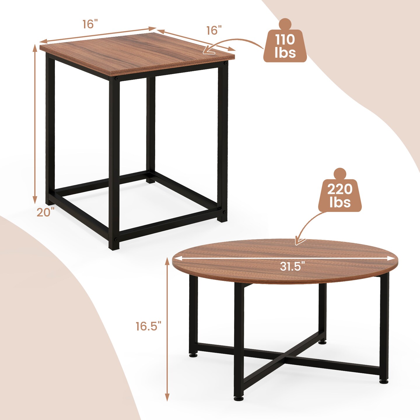 Modern Coffee Table Set of 3 with Storage for Living Room or Lounge