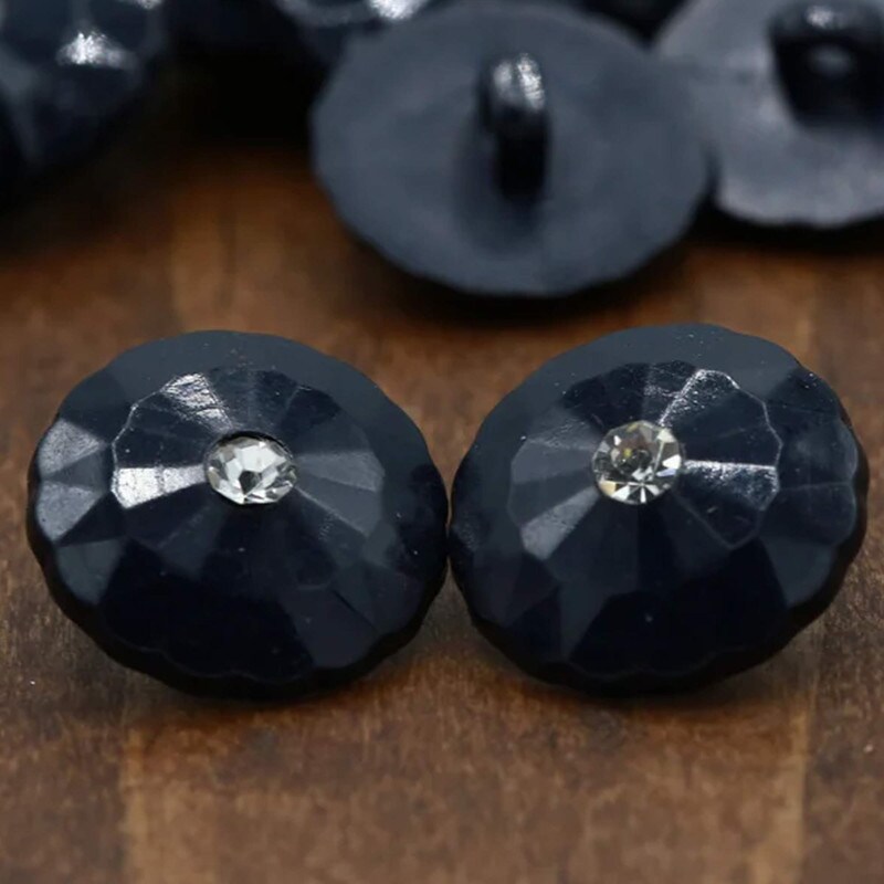 4 Pc Black Etched Rhinestone Shank Buttons for Sewing and Crafts 30L 19mm 3/4&#x22;
