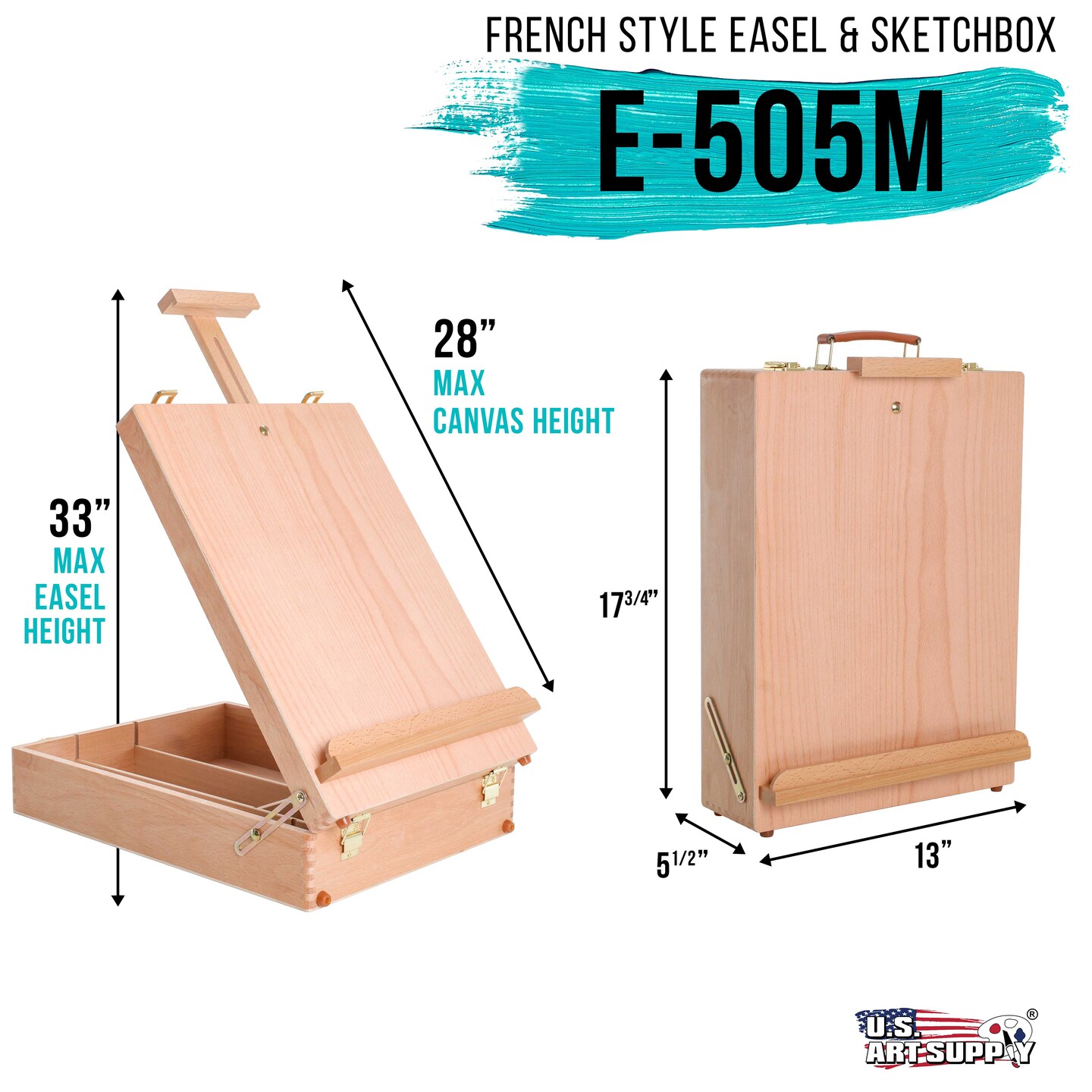 Newport Large Adjustable Wood Desktop Easel - Premium Beechwood Tabletop Drawing Easel with Storage, Paint Palette, Portable Easels for Painting, Drawing, Sketchbox