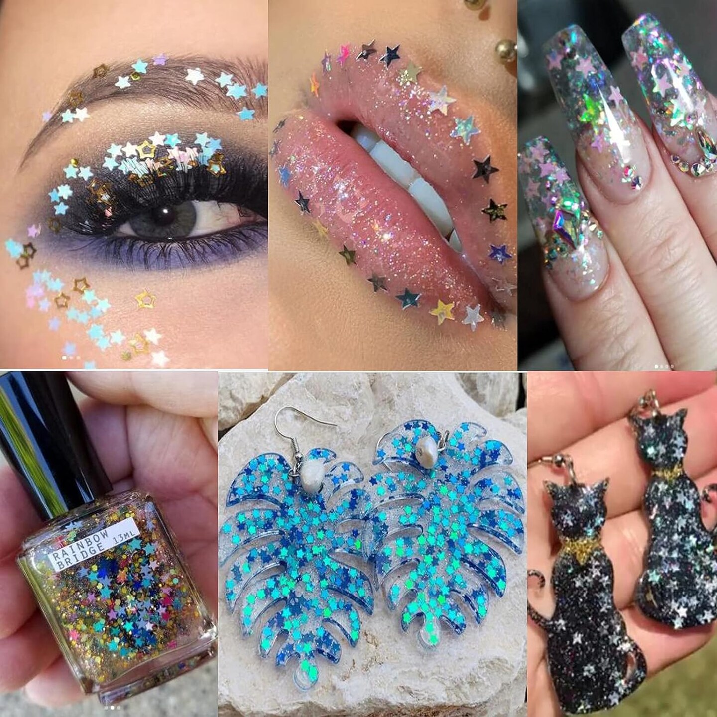 24 Colors Star Chunky Glitter Flakes Holographic Mylar Stars Shapes Glitters Confetti Nail Sequins for Acrylic Nails Crafts Resin Makeup