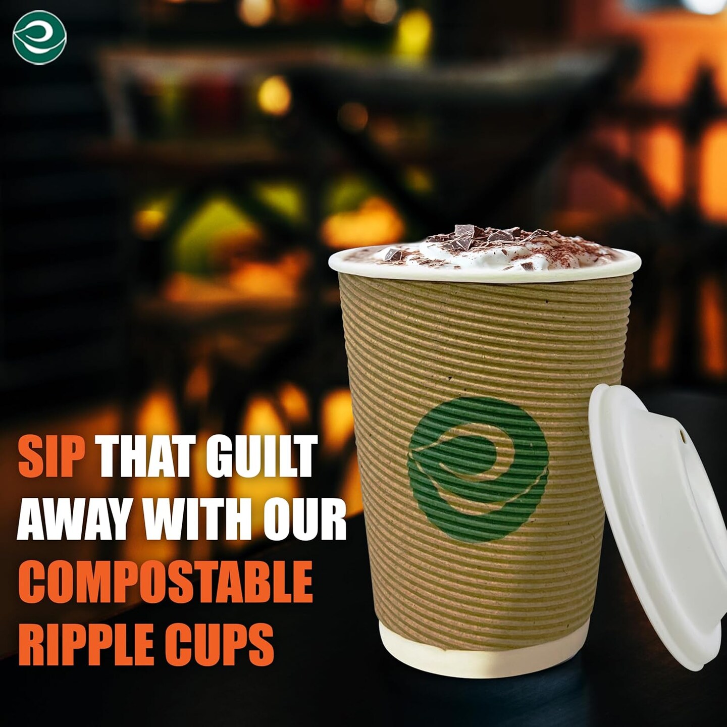 Compostable Ripple Cups with Lids (100 Pack) – Biodegradable Paper Cups, Non-Toxic Disposable Cups for Hot Drinks, To-Go Coffee Cups with Lids, Eco-Friendly & Ripple Paper Cups