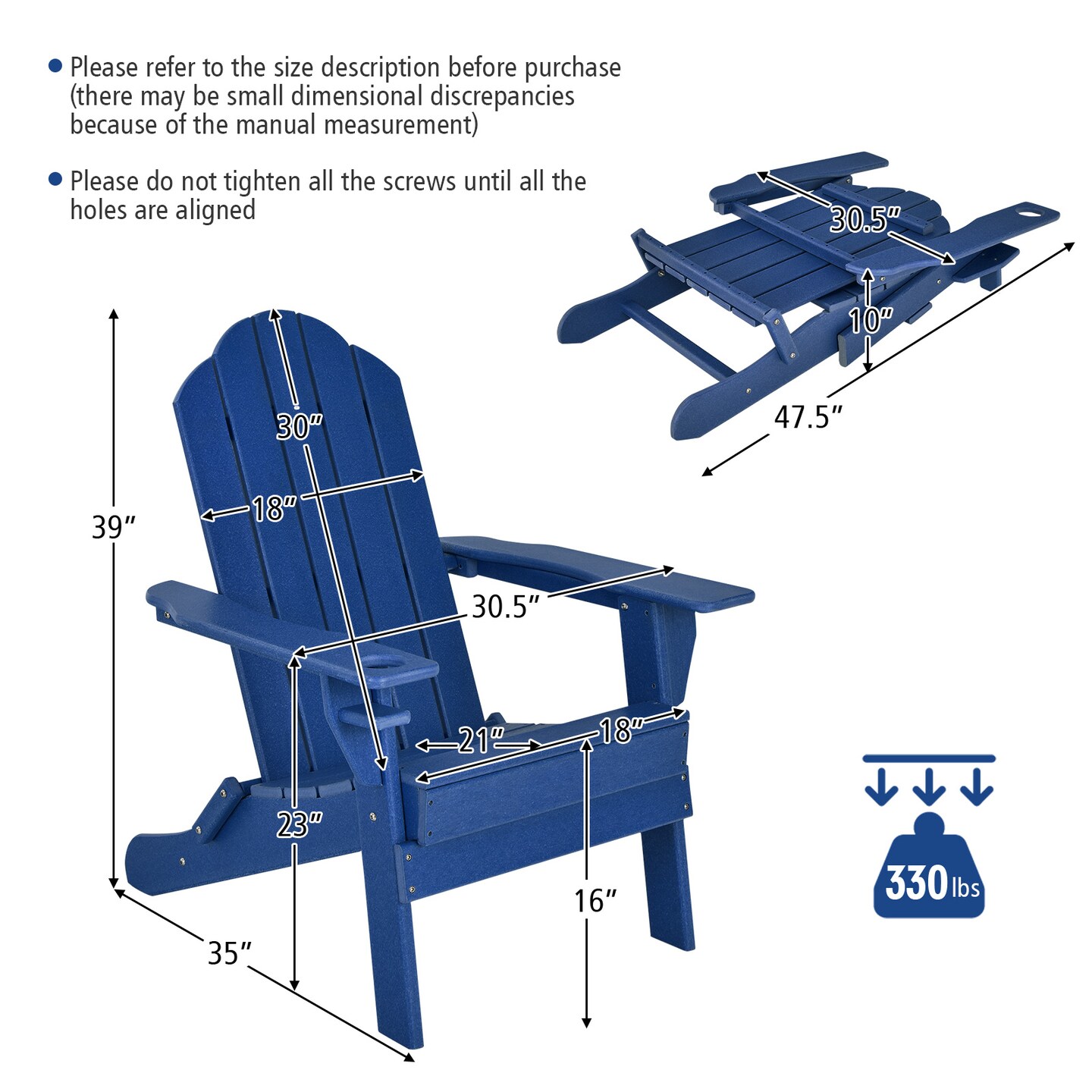 Foldable PE Weather-Resistant Adirondack Chair with Triangular Support for Garden and Patio