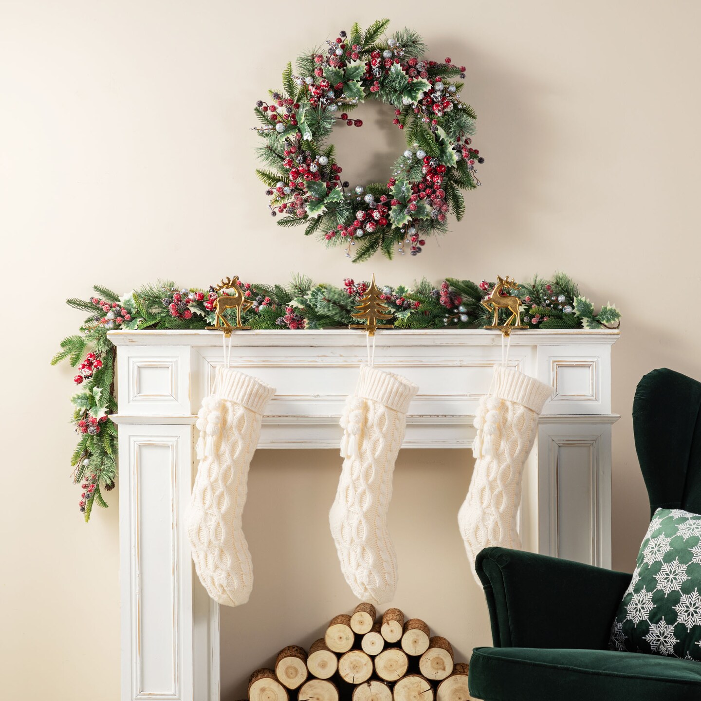 Set of 2 22&#x22;L Knitted Christmas Stockings with Pompon Tassel