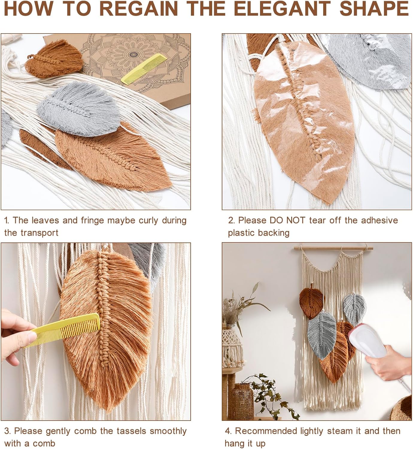 Macrame Leaves Tapestry Wall Decor- Bohemian Woven Tapestries Fall Leaves Wall Art