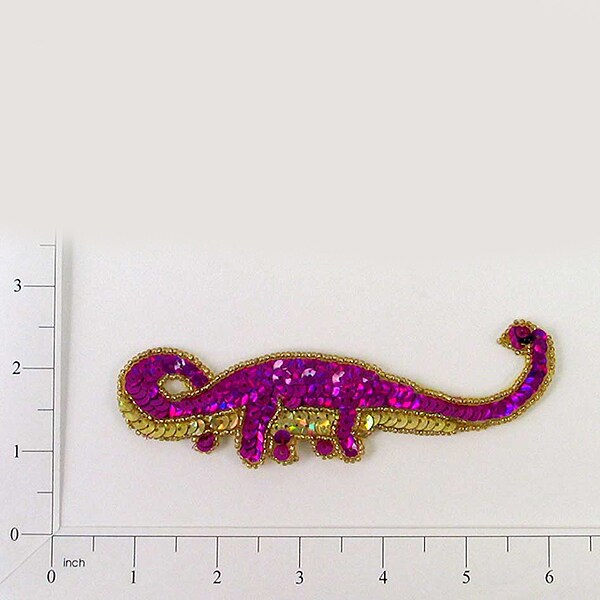 Pat Apathosaurus Dinosaur Sequin Applique/Patch - Purple - Small